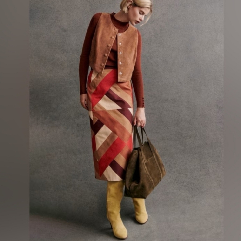 Sezane Matilde Colorblock Midi Skirt